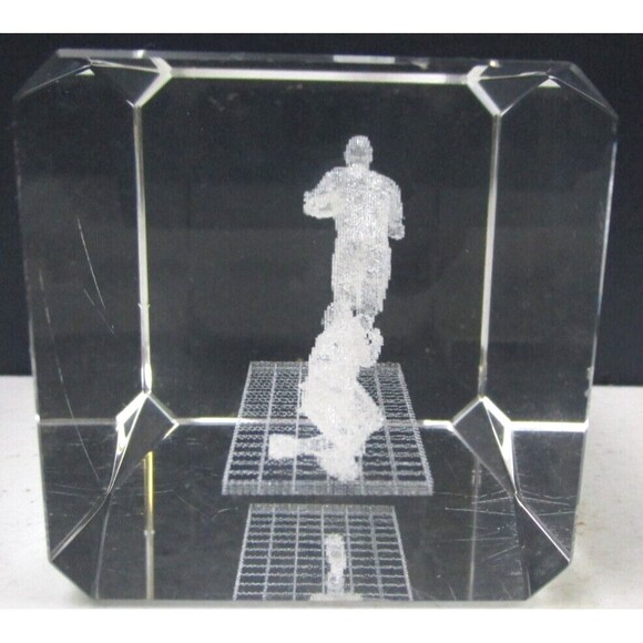 Football Runner 3" Crystal Glass 3D Laser Etched Solid Cube Paperweight - Picture 4 of 4